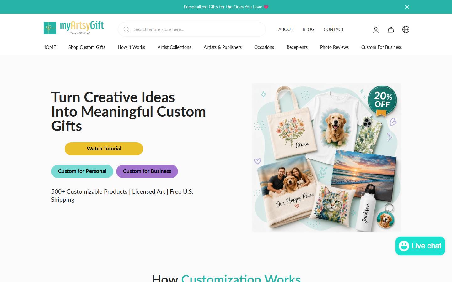 myartsygift.com homepage screenshot
