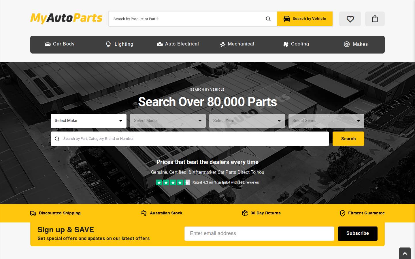 My Auto Parts homepage screenshot
