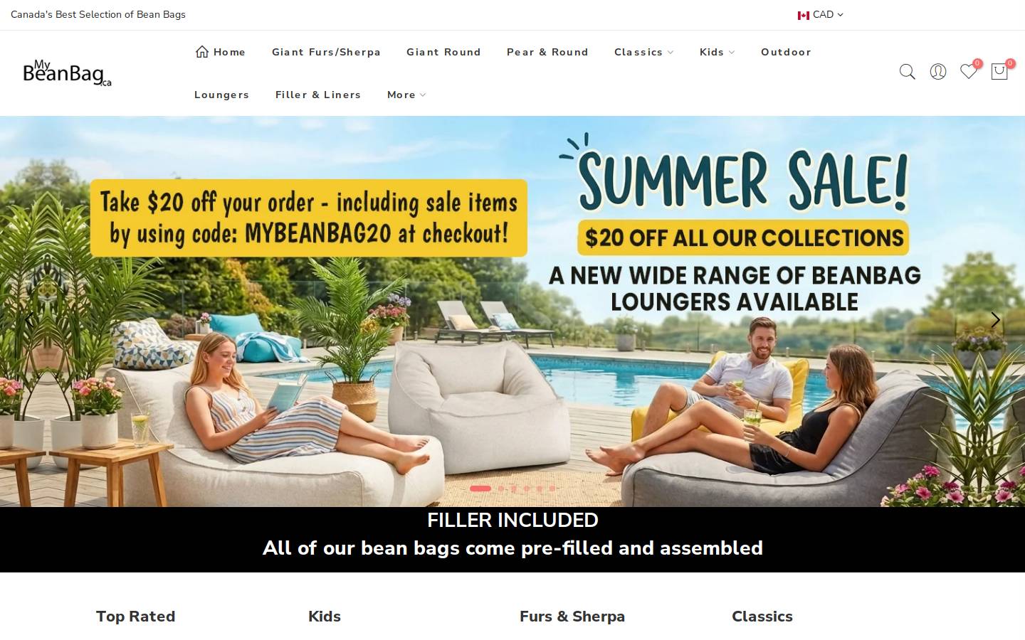 mybeanbag.ca homepage screenshot