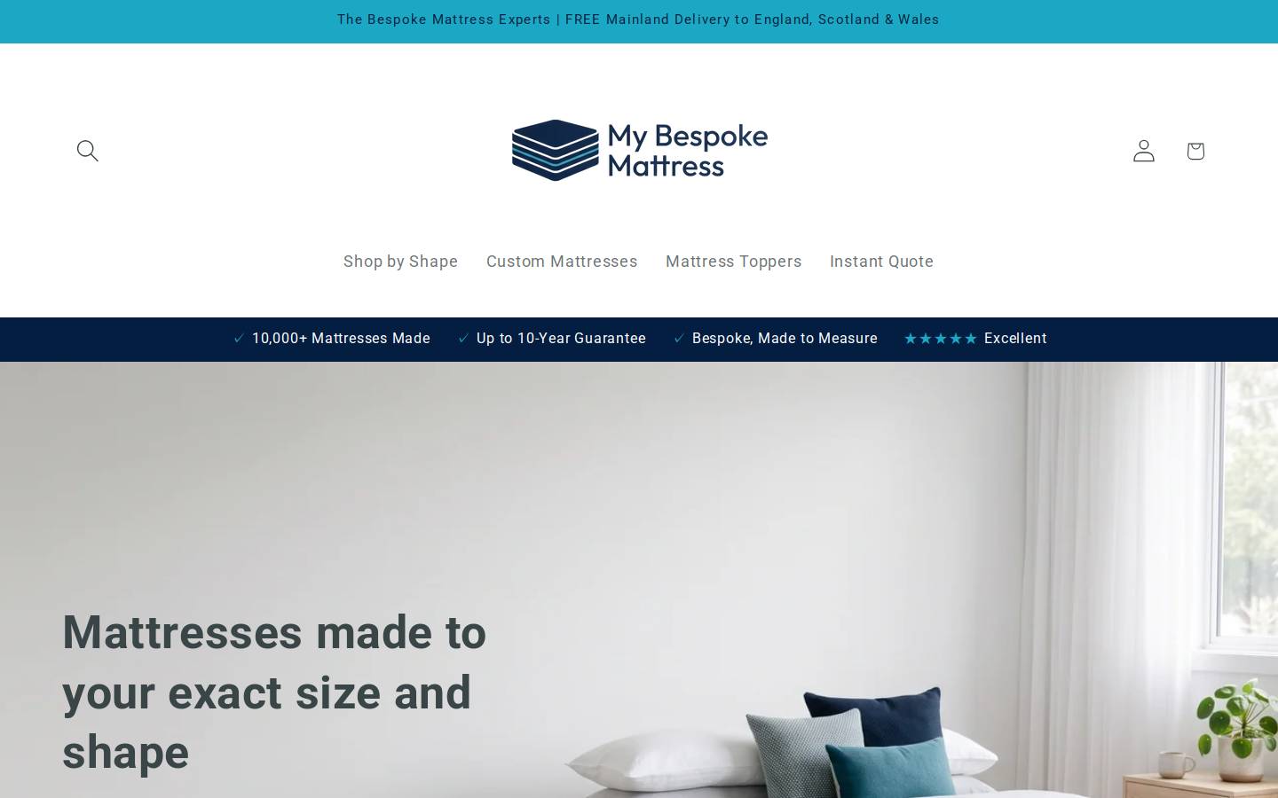 MyBespokeMattress homepage screenshot