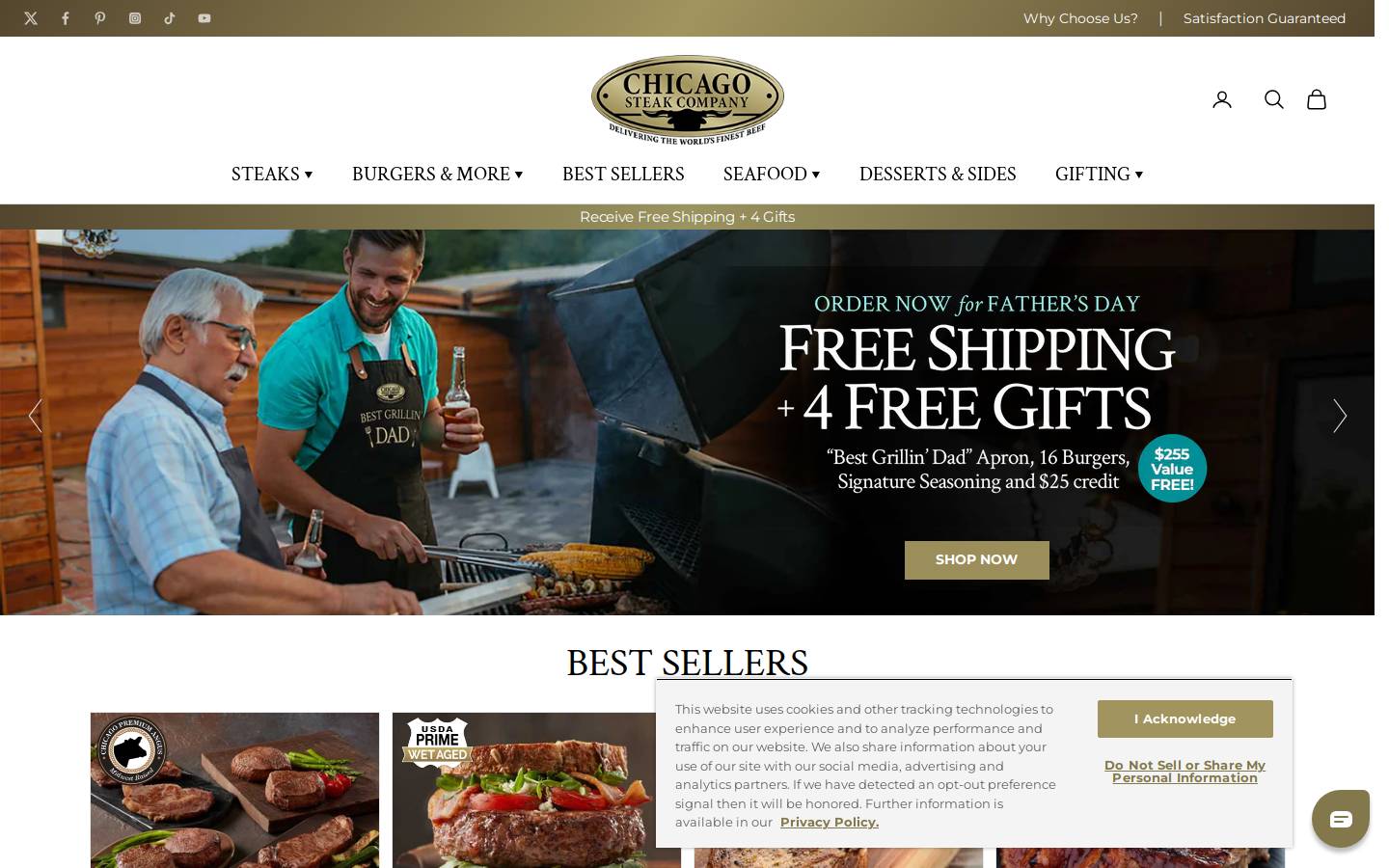 Chicago Steak Company homepage screenshot