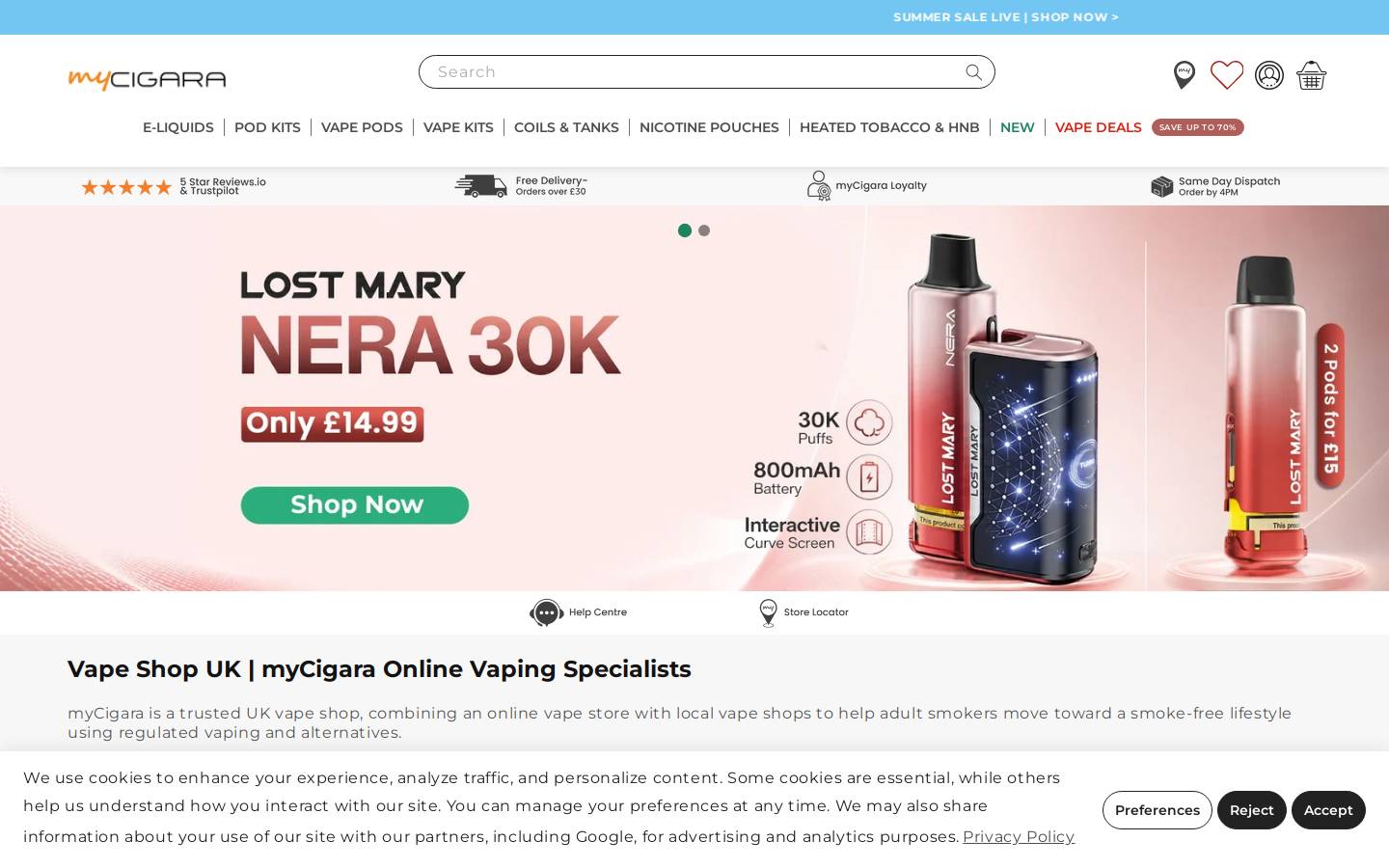 myCigara homepage screenshot