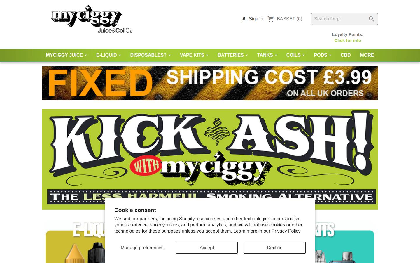 Myciggy homepage screenshot