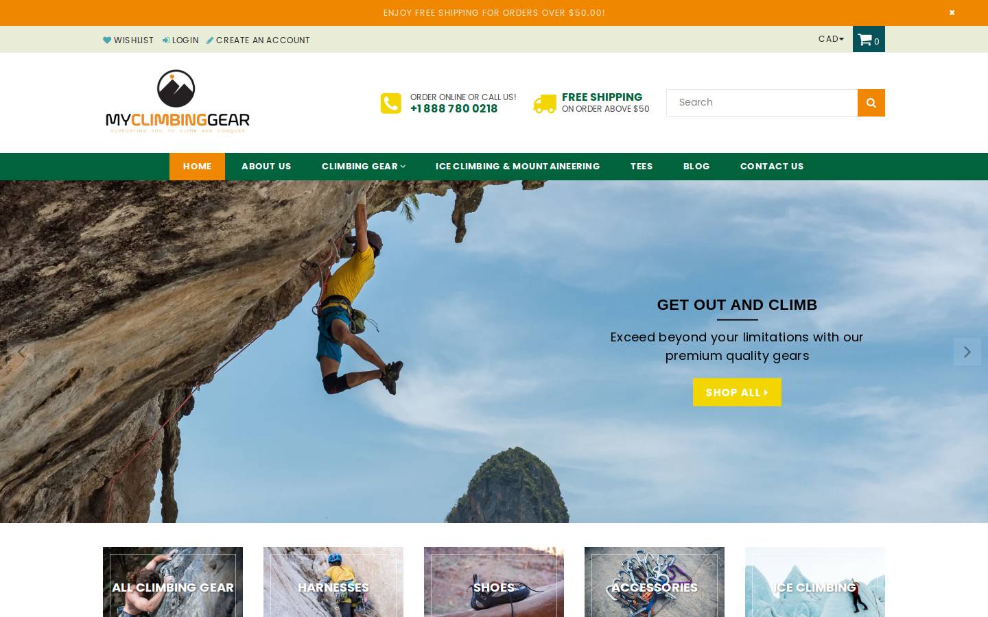 myclimbinggear.com homepage screenshot