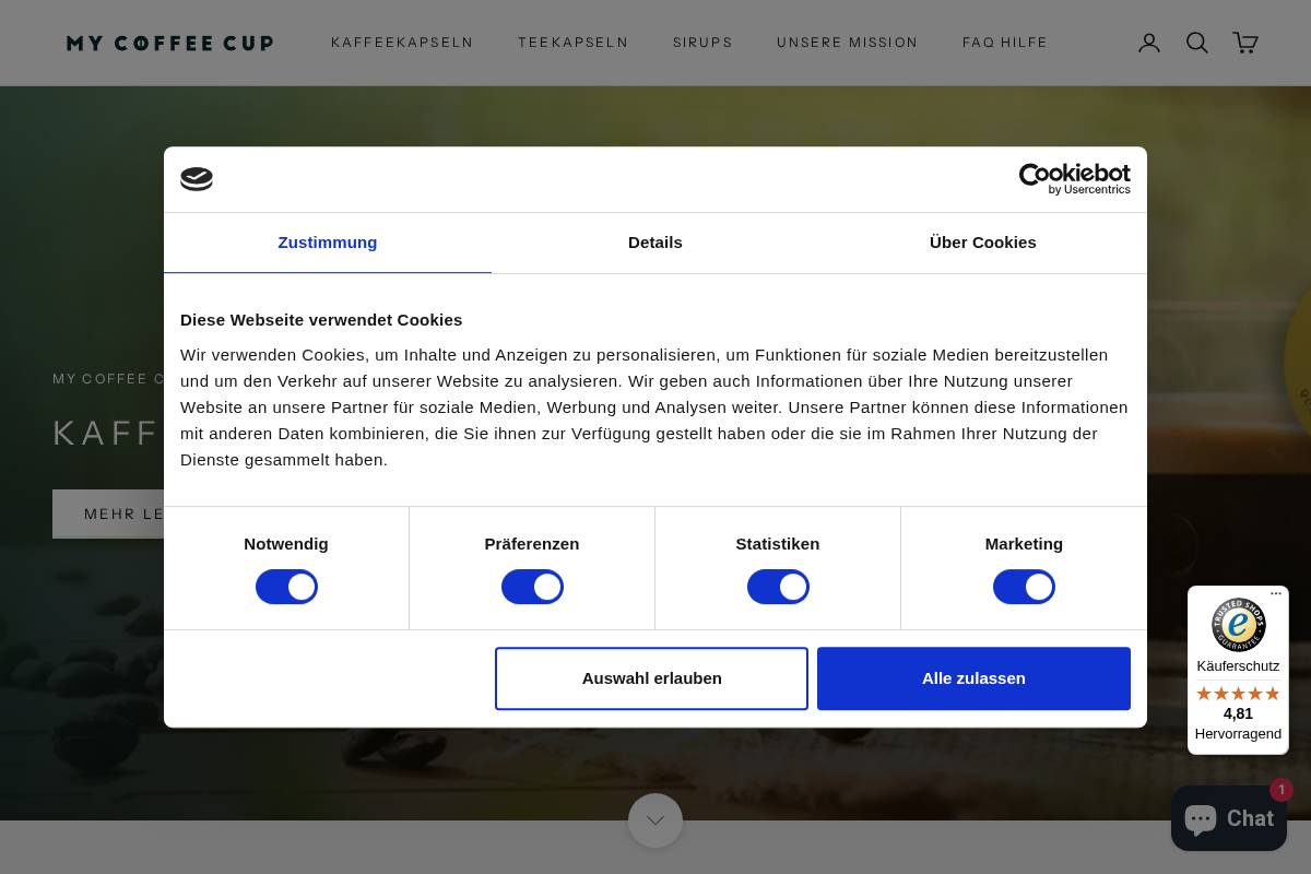 mycoffeecup.de homepage screenshot