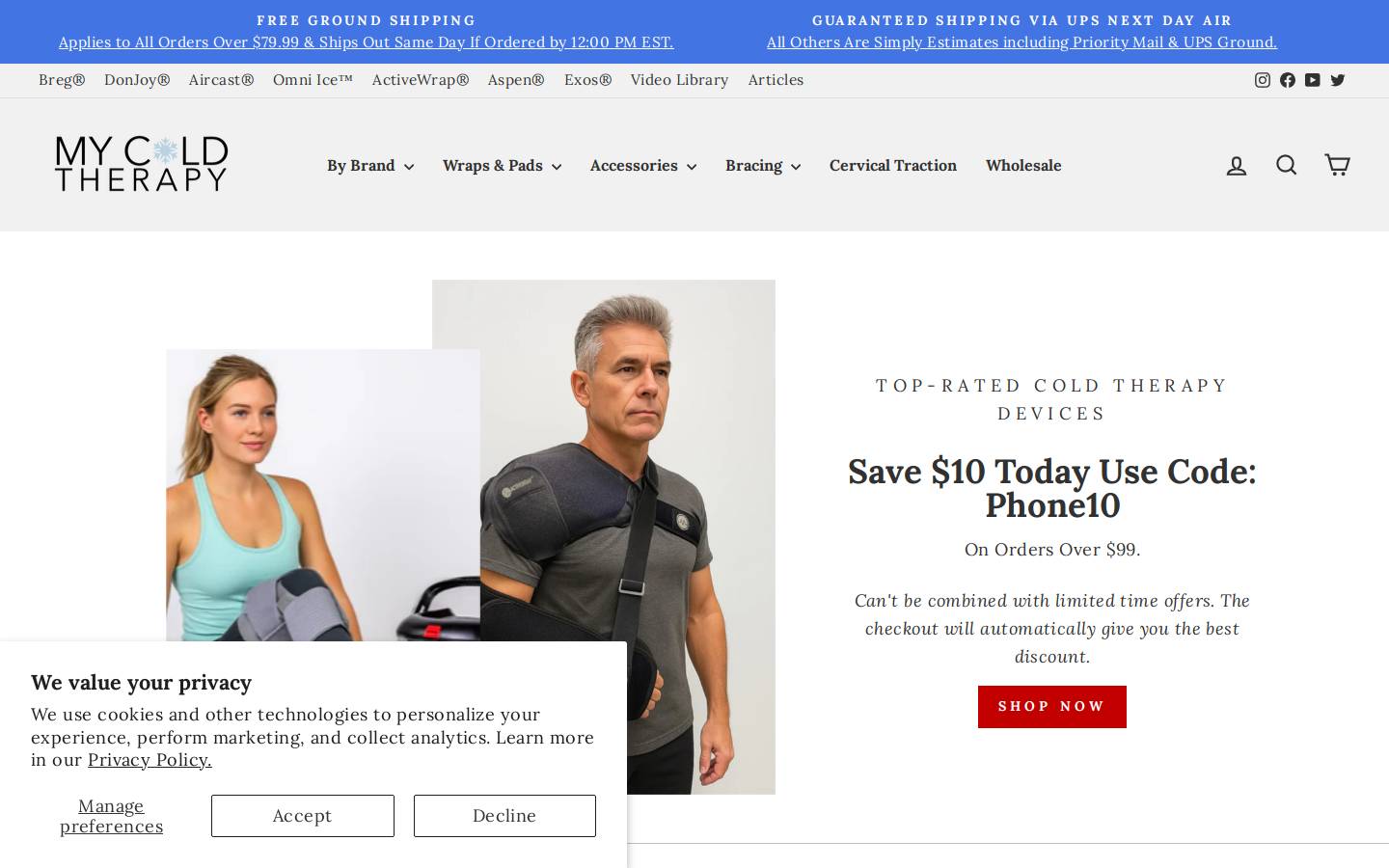 My Cold Therapy homepage screenshot