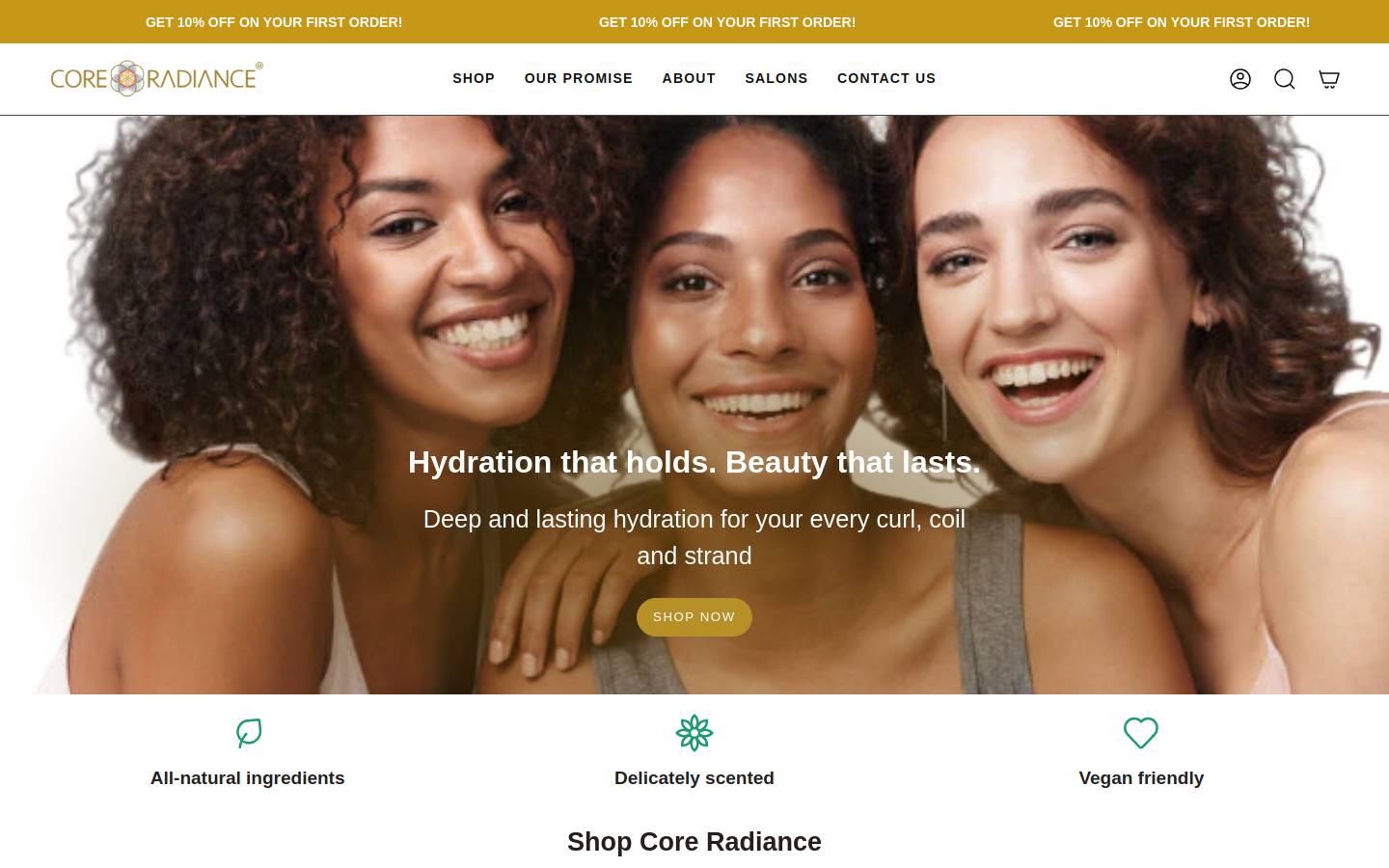 mycoreradiance.com homepage screenshot