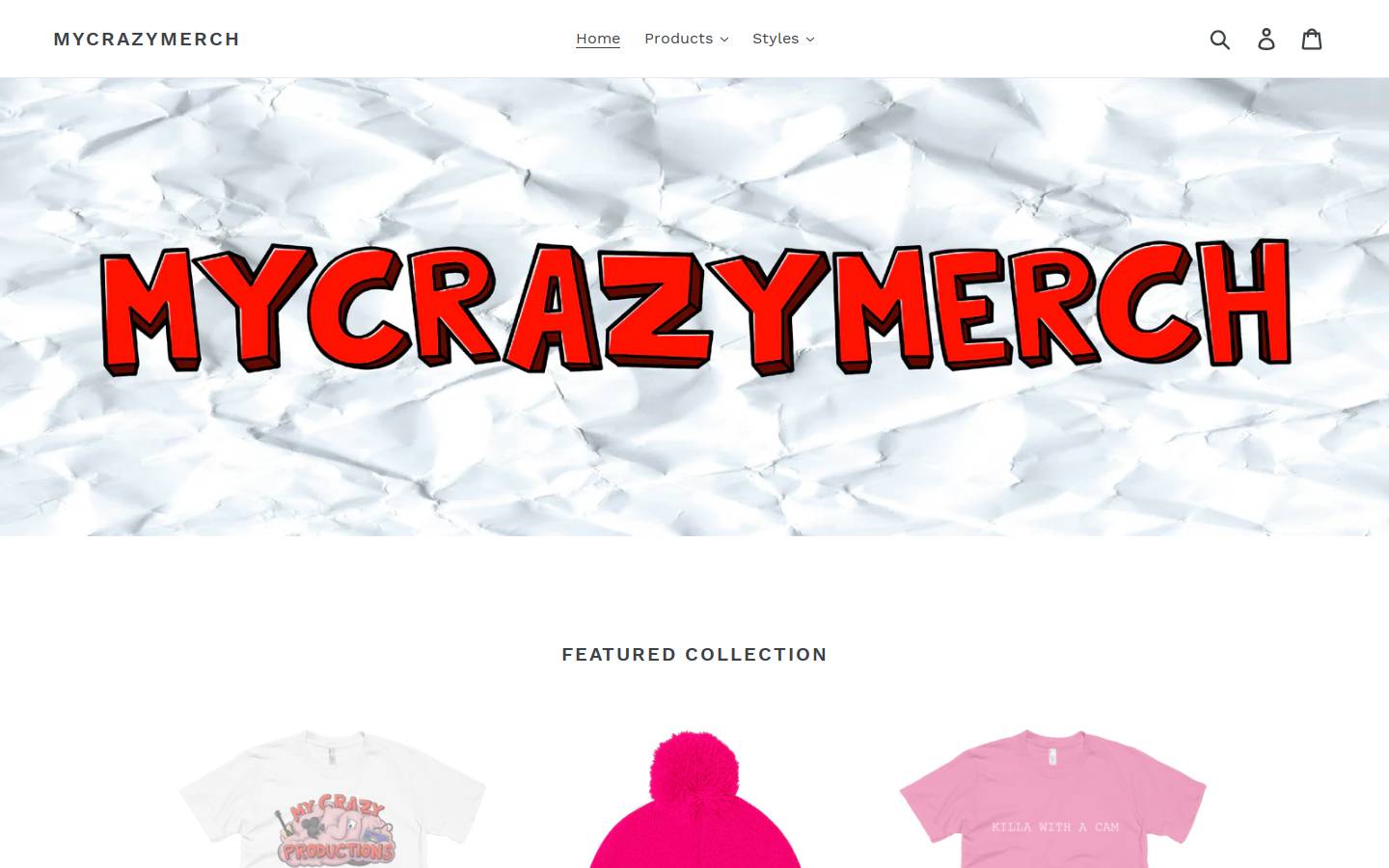mycrazymerch.com homepage screenshot