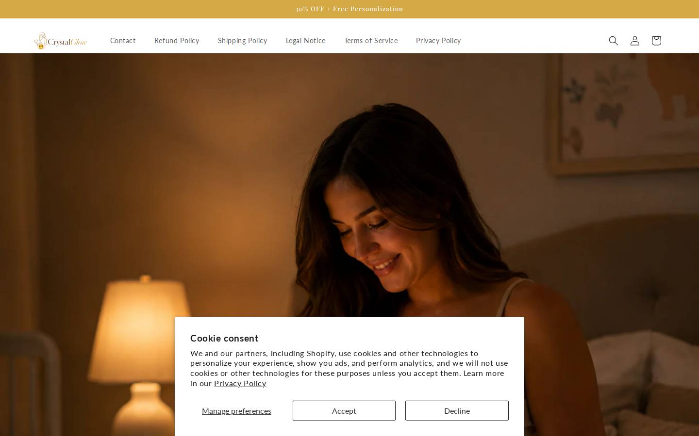 mycrystalglow.store homepage screenshot