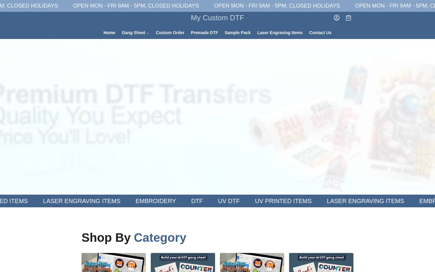 mycustomdtf.com homepage screenshot