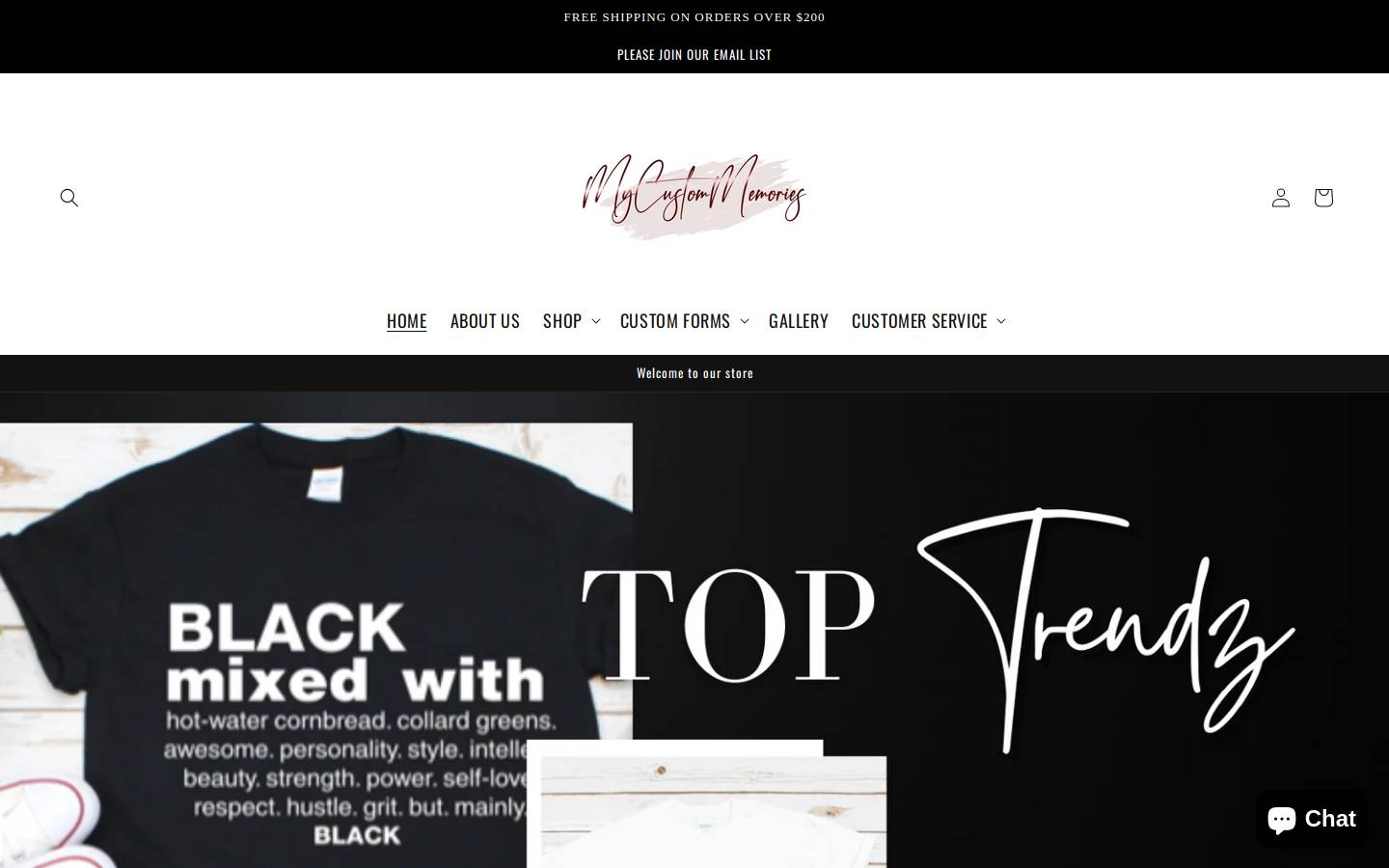 mycustommemories.com homepage screenshot