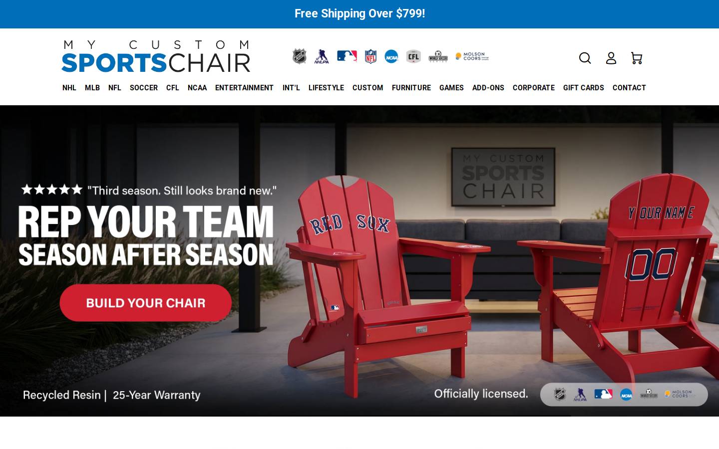 mycustomsportschair.com homepage screenshot