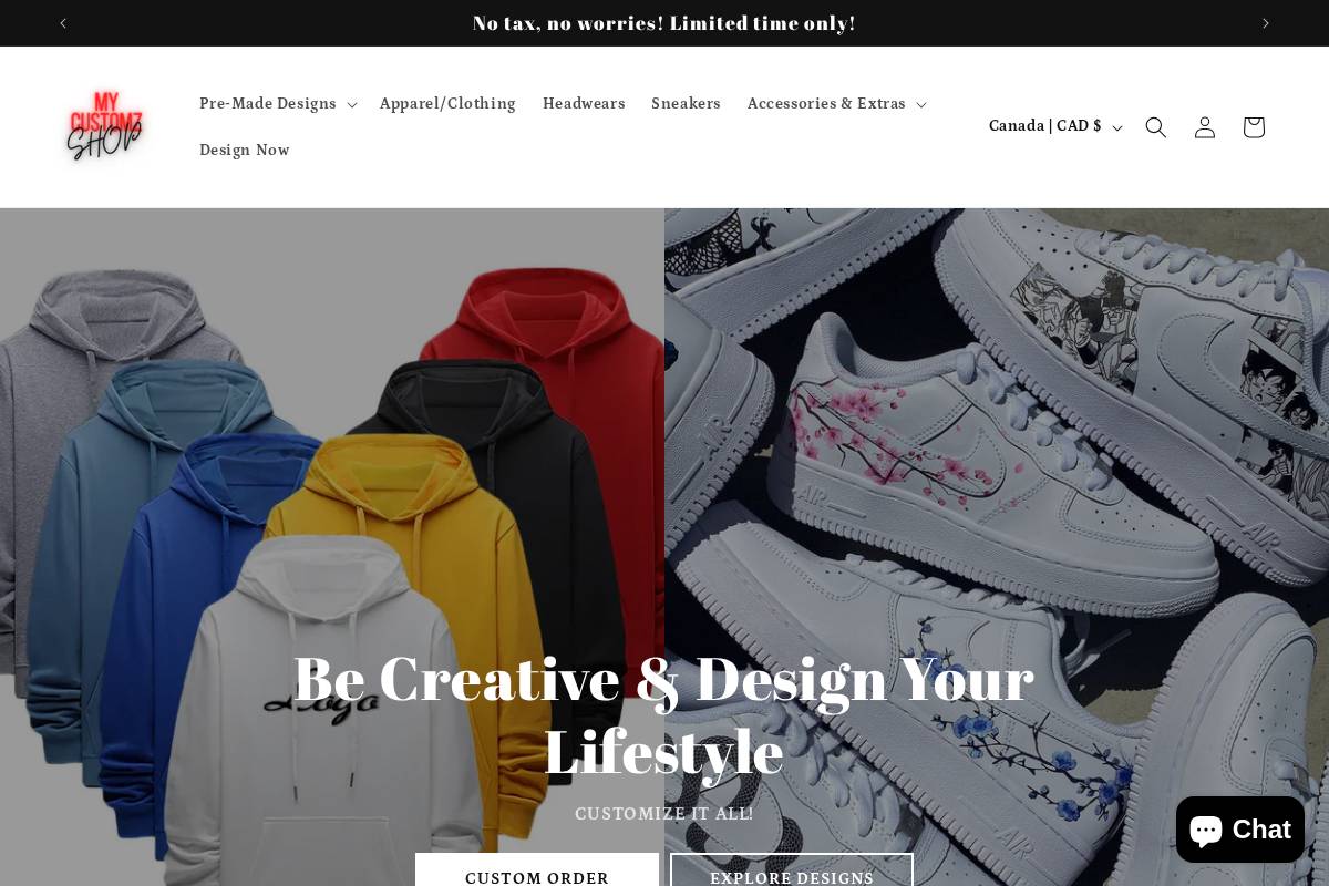 mycustomzshop.com homepage screenshot