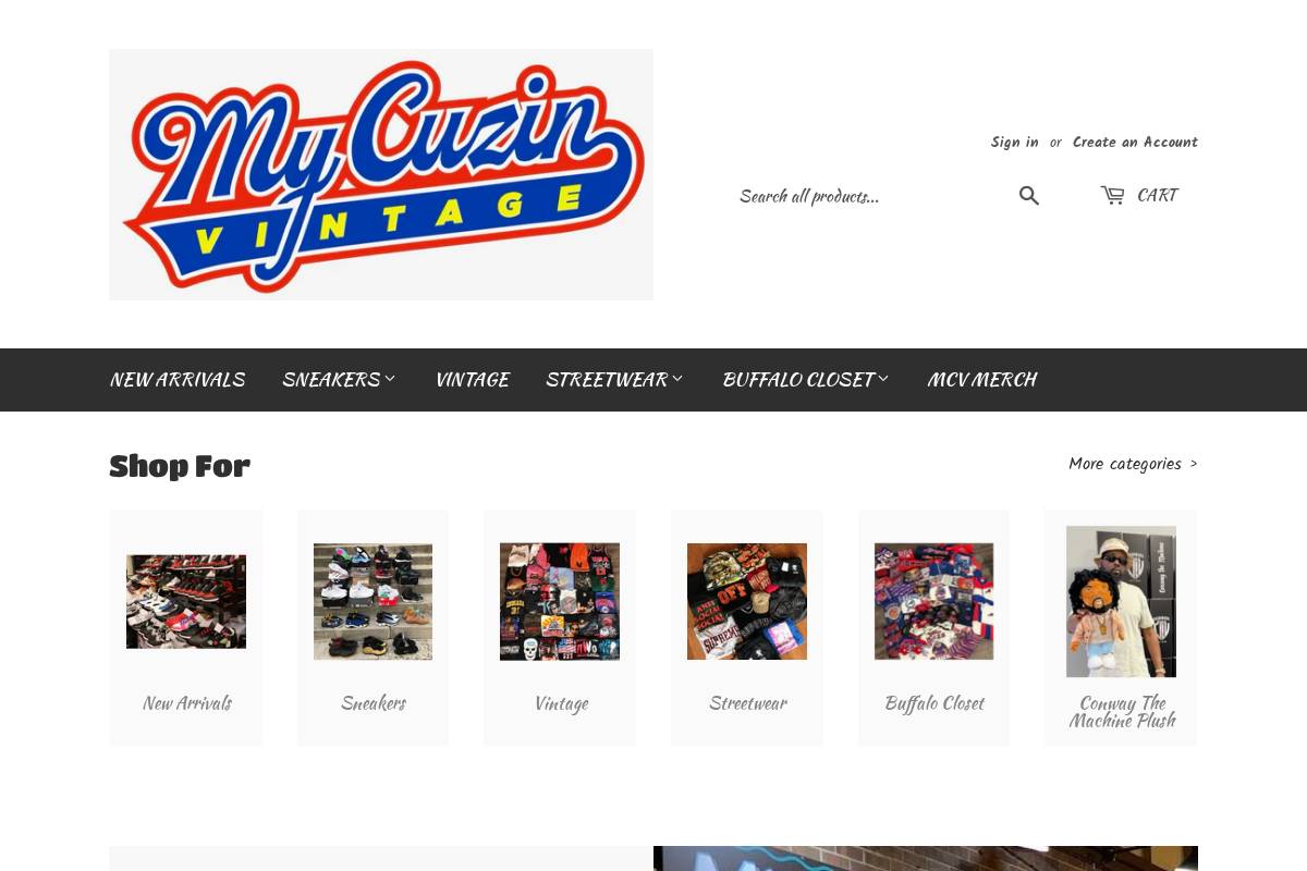 mycuzinvintage.com homepage screenshot