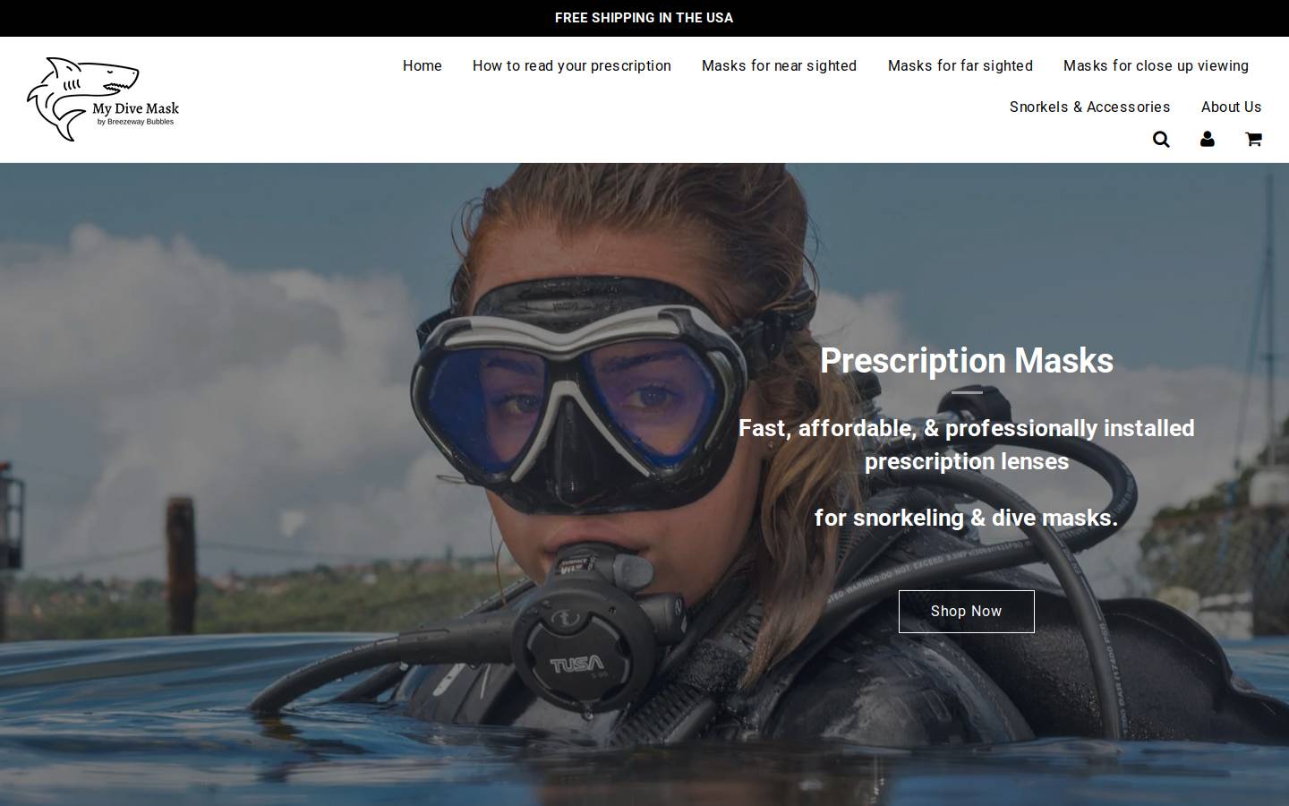 mydivemask.com homepage screenshot