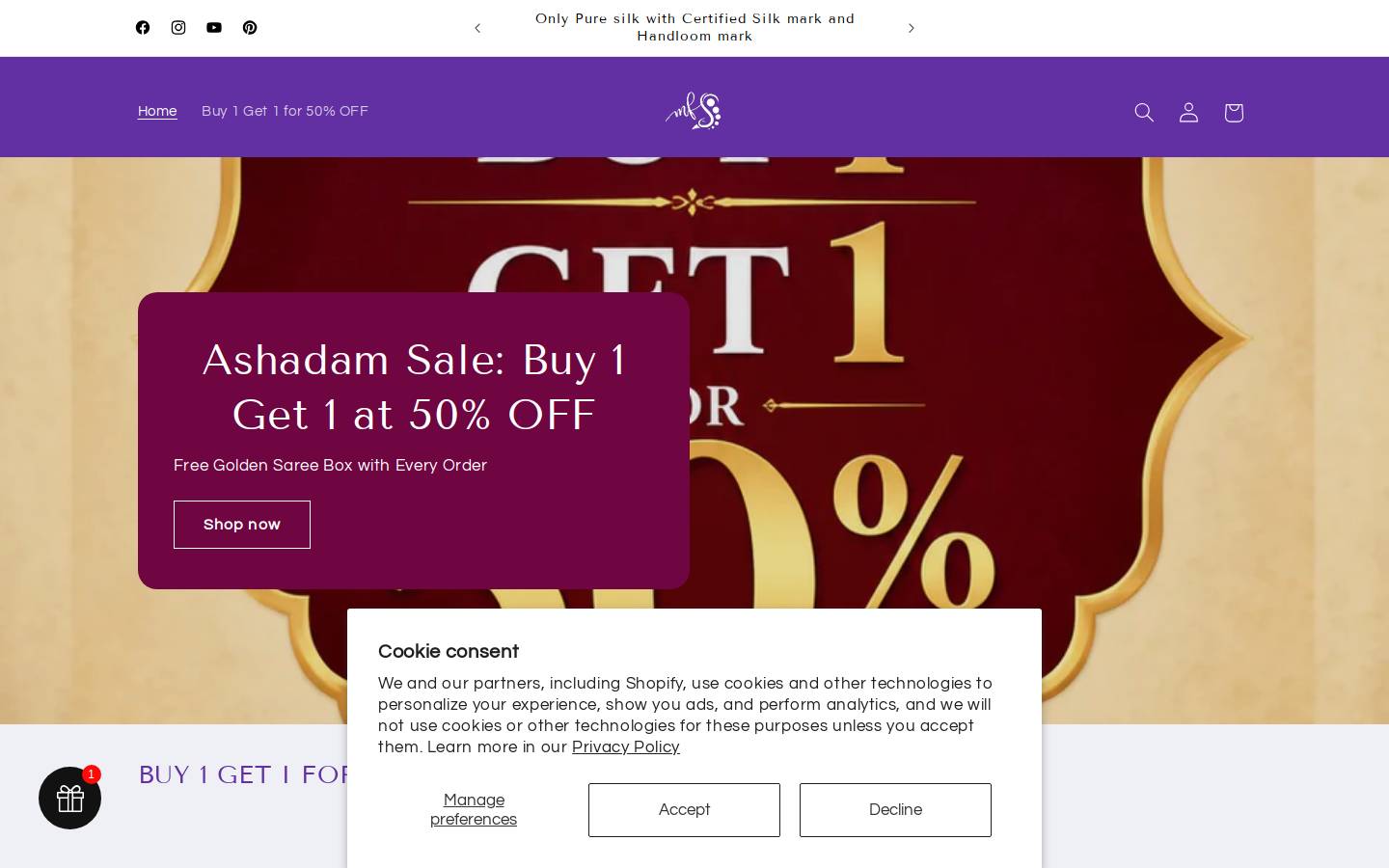 My First Saree homepage screenshot