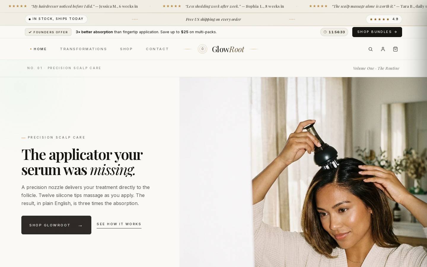 myglowroot.com homepage screenshot