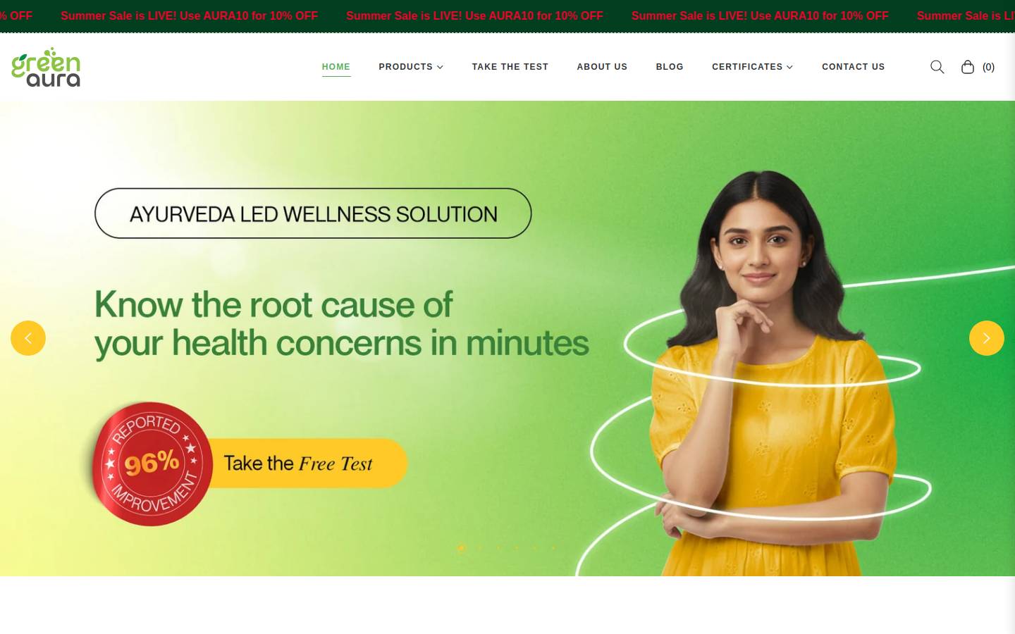 mygreenaura.com homepage screenshot