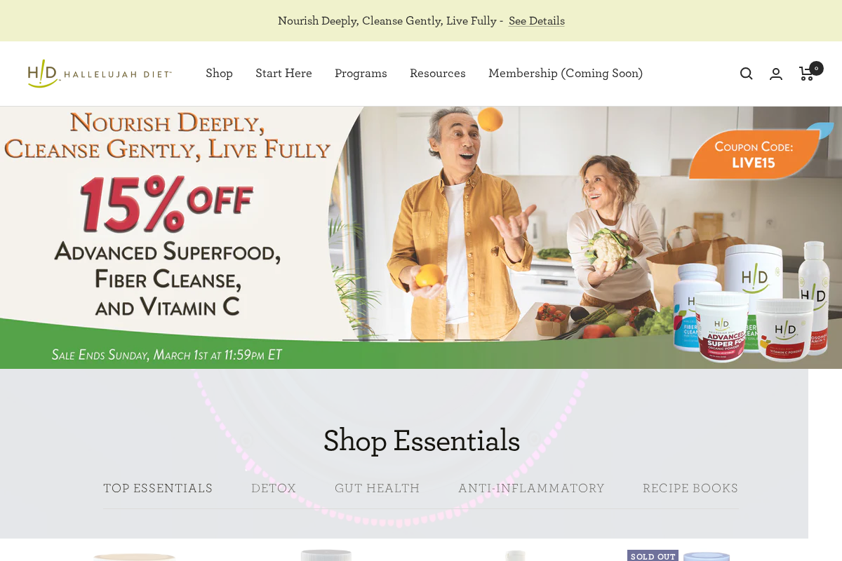 Hallelujah Diet homepage screenshot