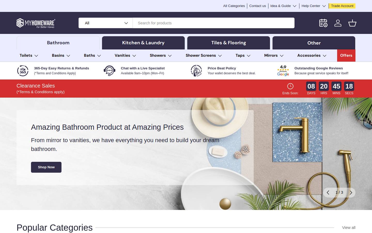 Myhomeware homepage screenshot
