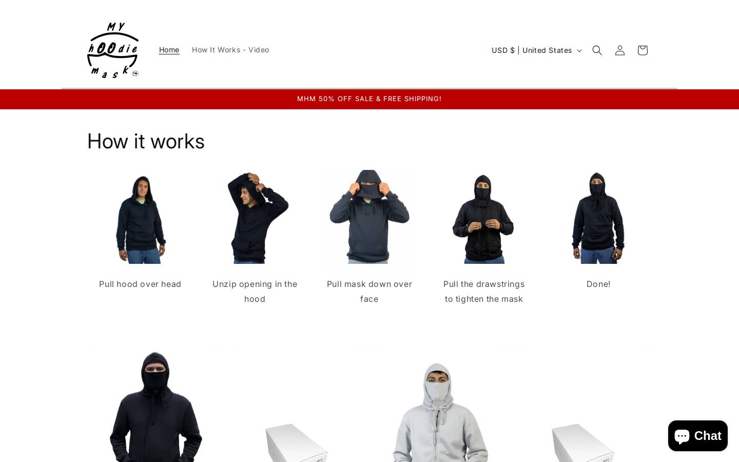 myhoodiemask.com homepage screenshot