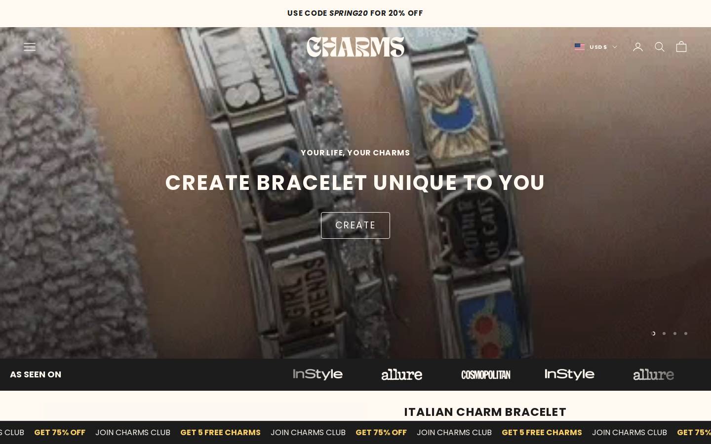Myitaliancharms homepage screenshot