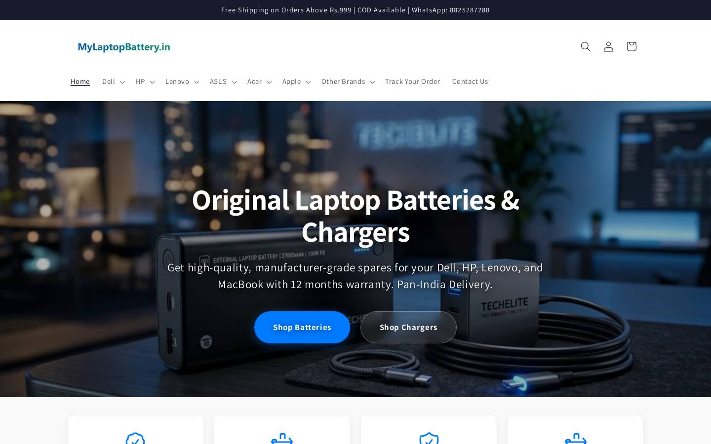 mylaptopbattery.in homepage screenshot