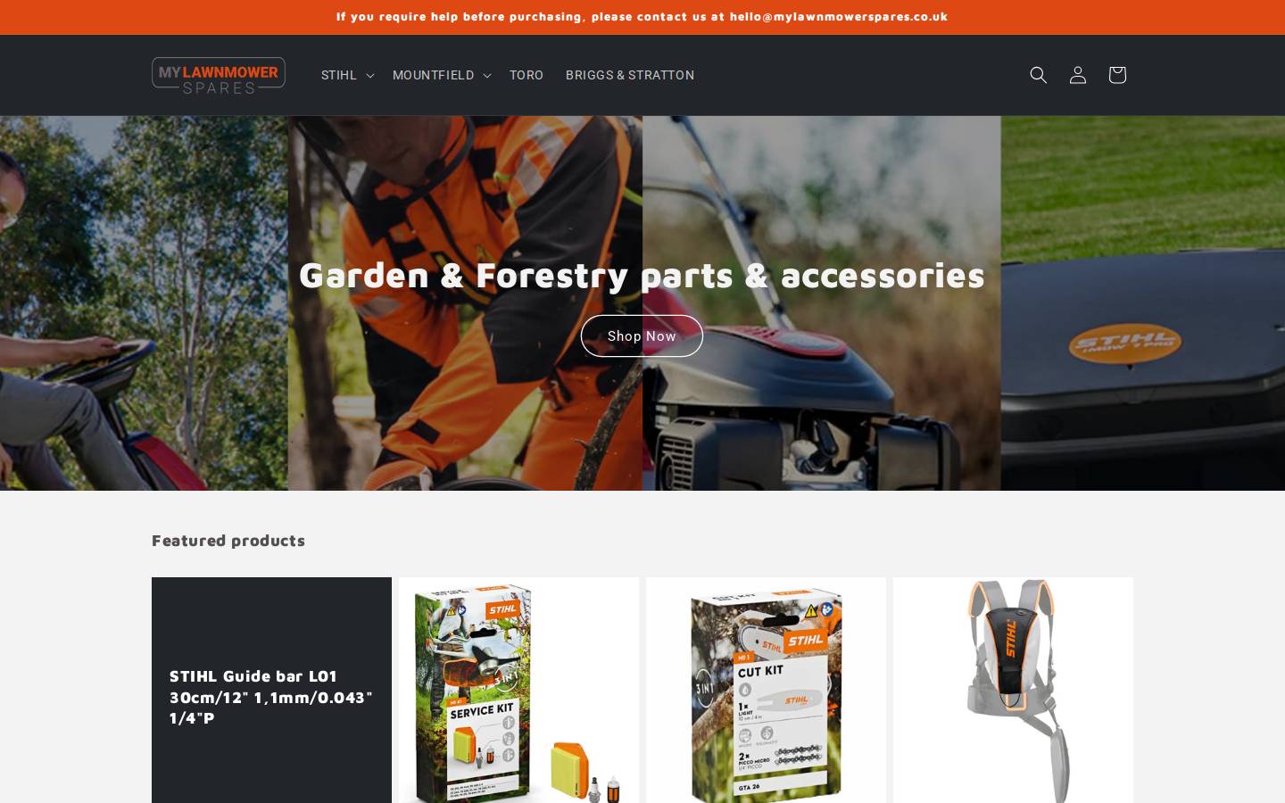 mylawnmowerspares.co.uk homepage screenshot
