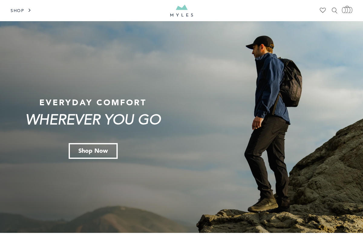 mylesapparel.com homepage screenshot