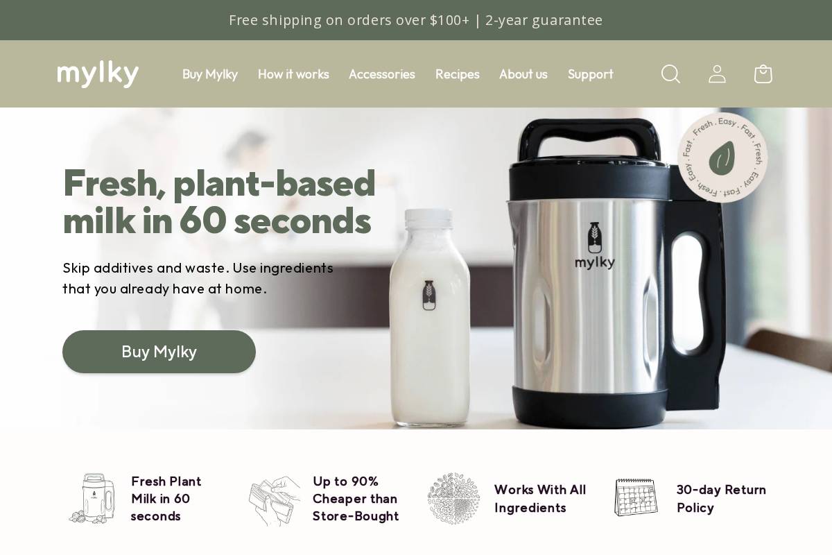 Mylky homepage screenshot