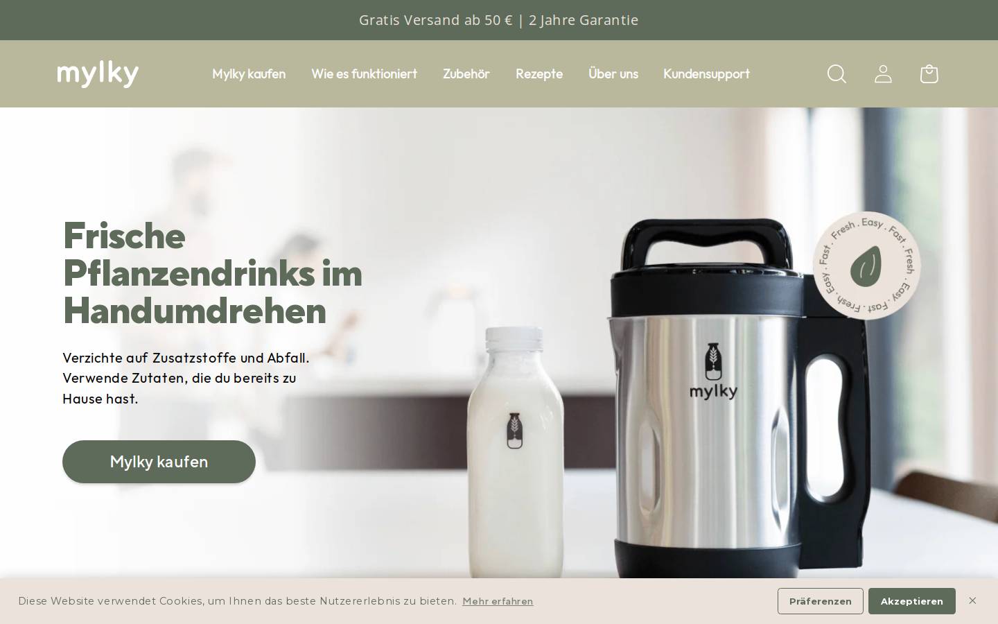 Mylky homepage screenshot