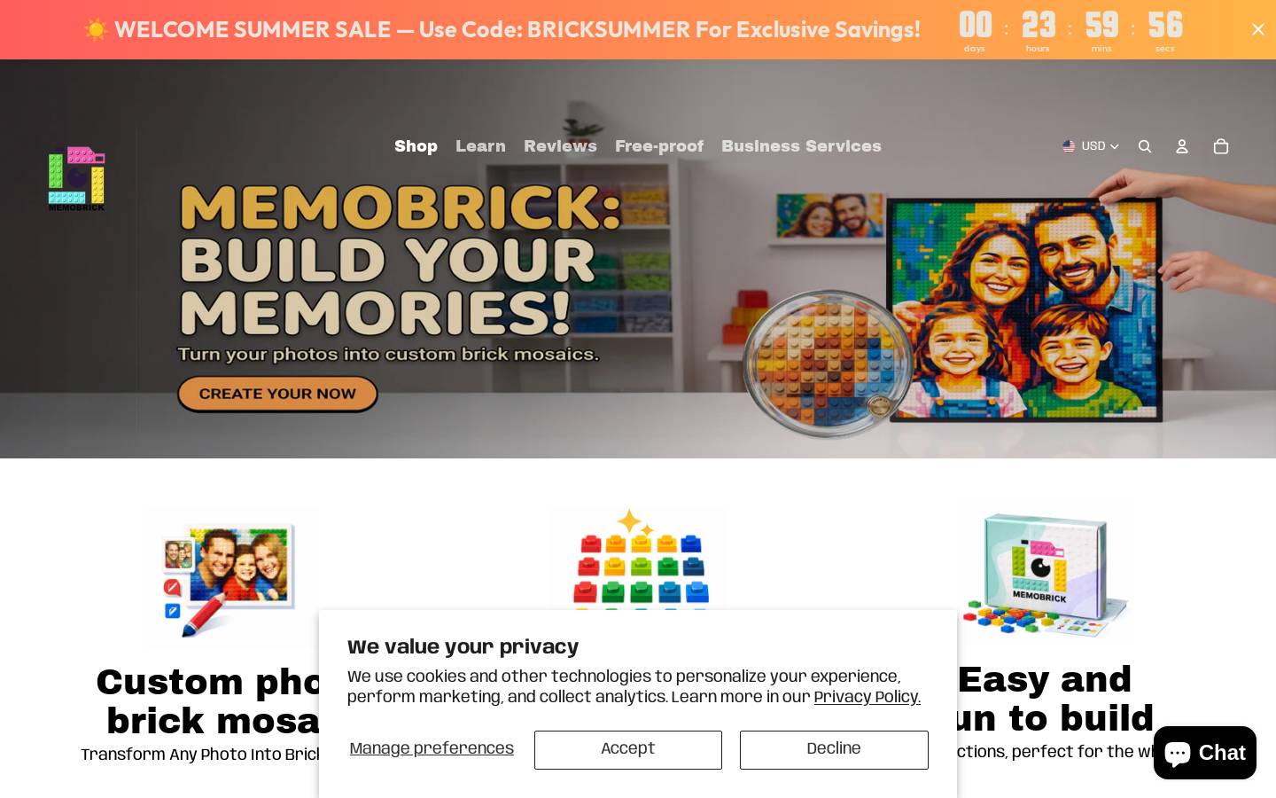 Mymemobrick homepage screenshot
