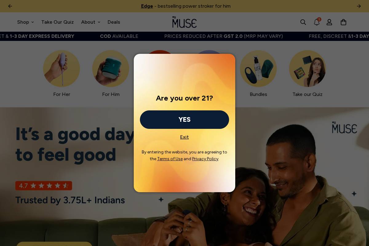 mymuse.in homepage screenshot