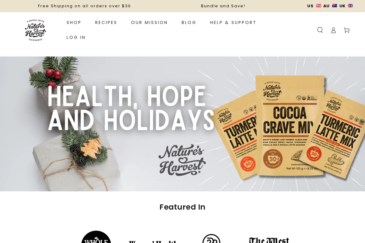 Natures Harvest homepage screenshot