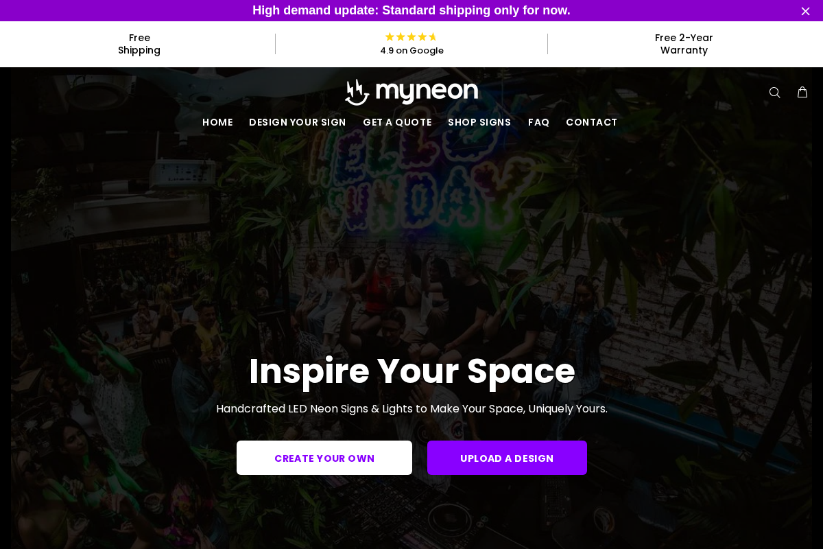 Myneonstore homepage screenshot