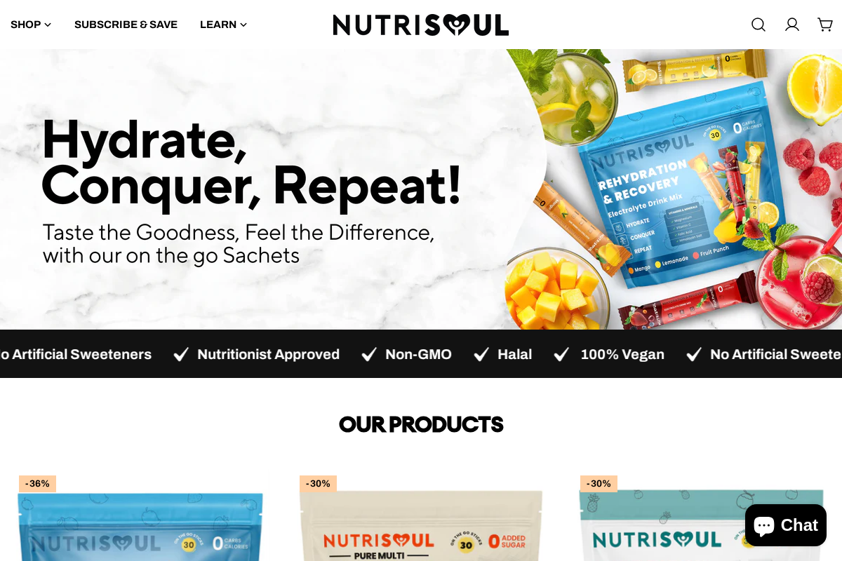 NUTRISOUL homepage screenshot