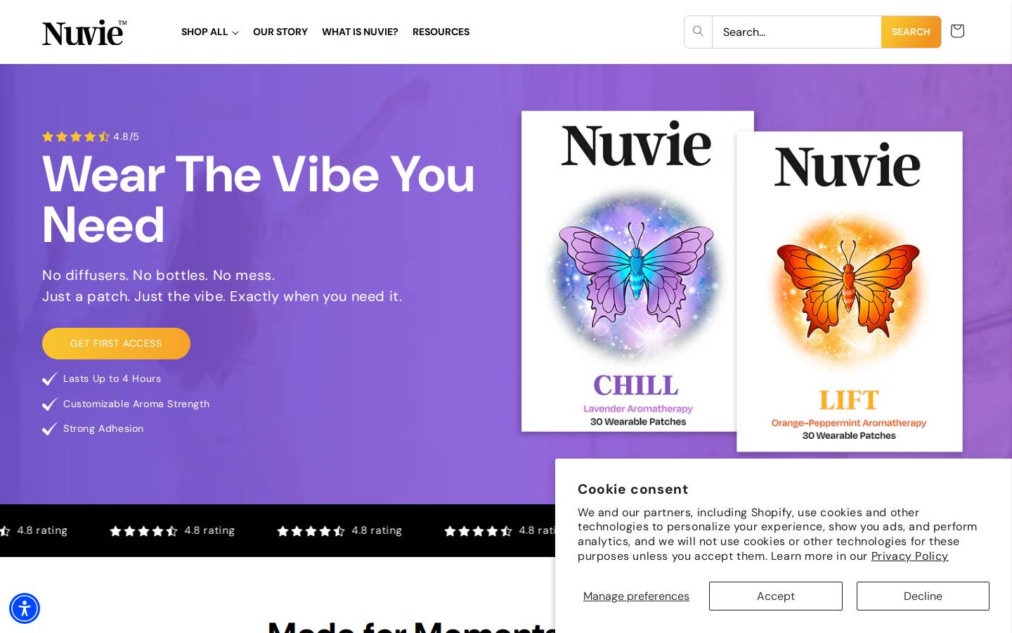 mynuvie.com homepage screenshot