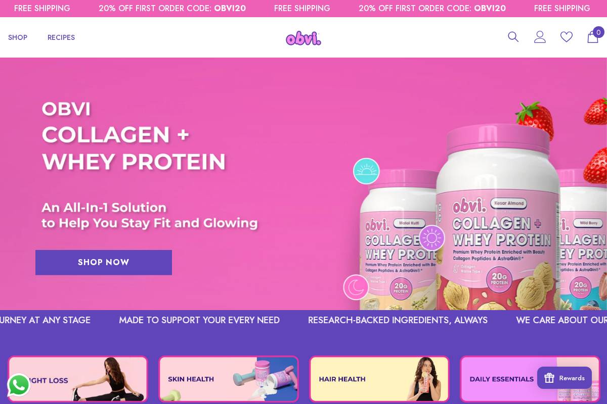 Obvi homepage screenshot