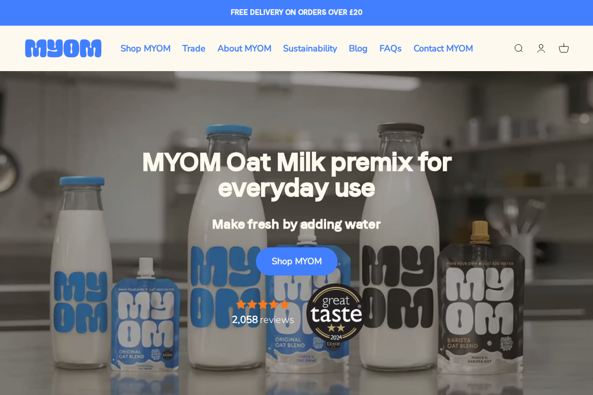 MYOM Shop homepage screenshot