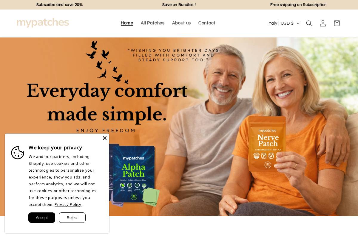 Mypatchestore homepage screenshot