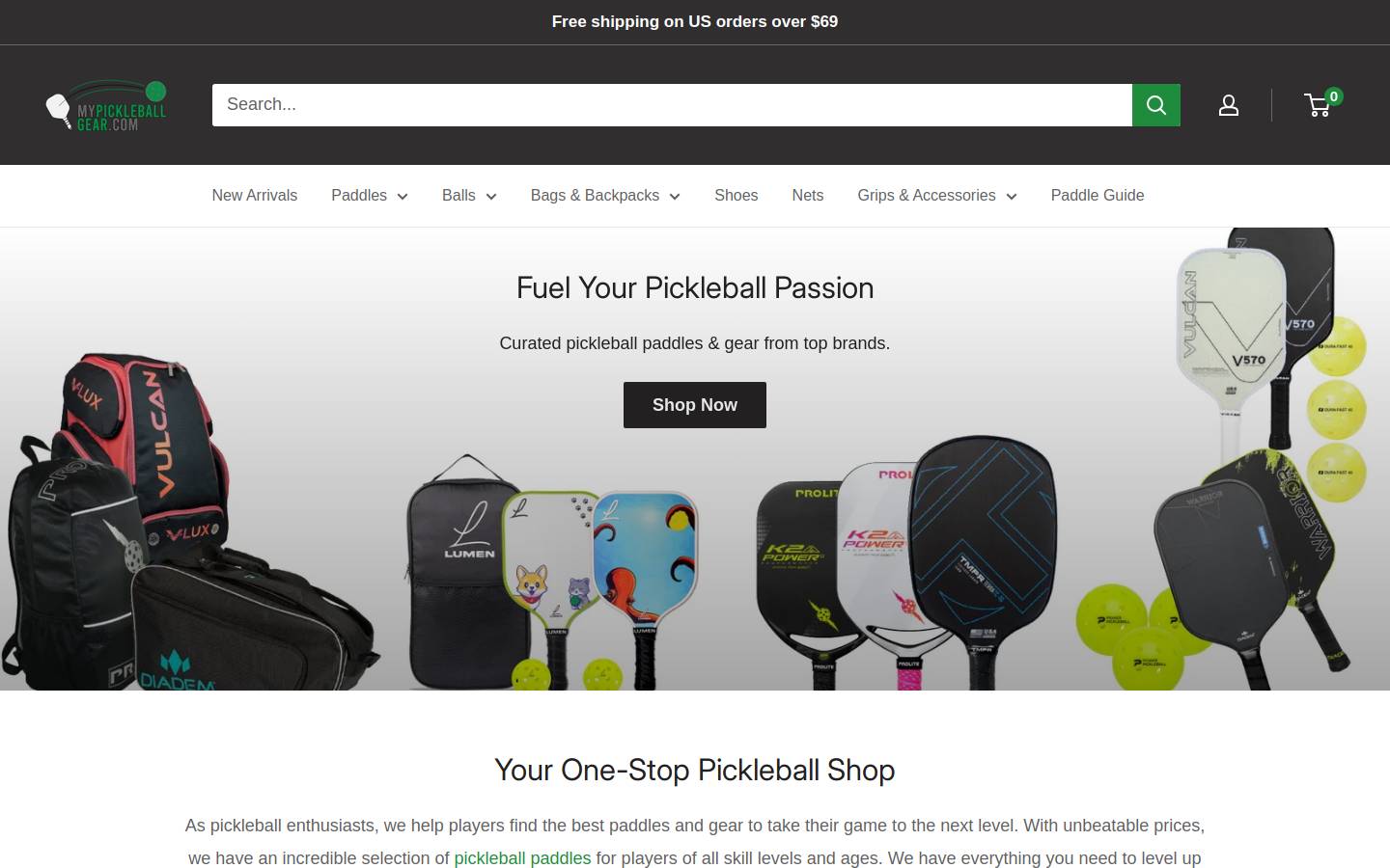 mypickleballgear.com homepage screenshot
