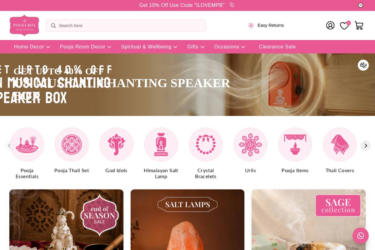 mypoojabox.in homepage screenshot
