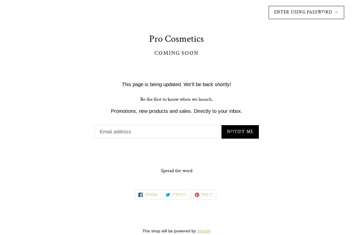 myprocosmetics.com homepage screenshot