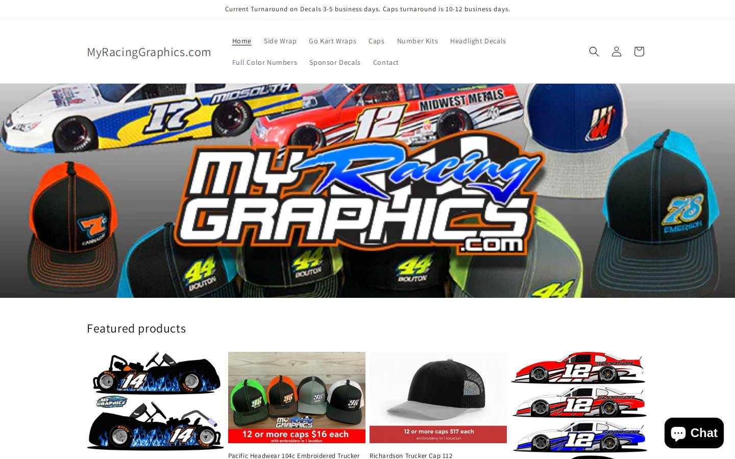 myracinggraphics.com homepage screenshot