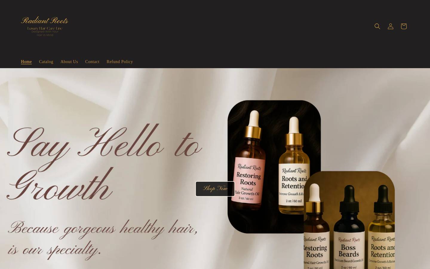 myradiantroots.store homepage screenshot