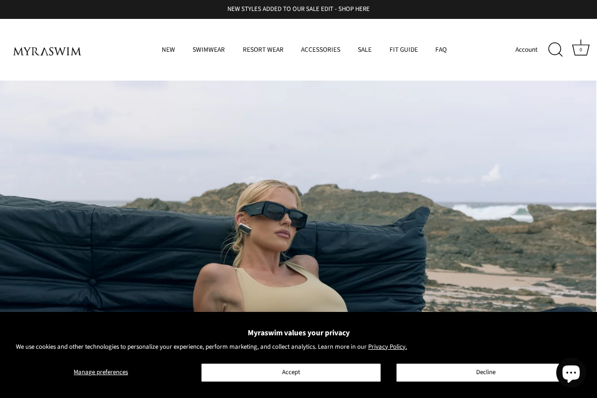 Myra Swim homepage screenshot