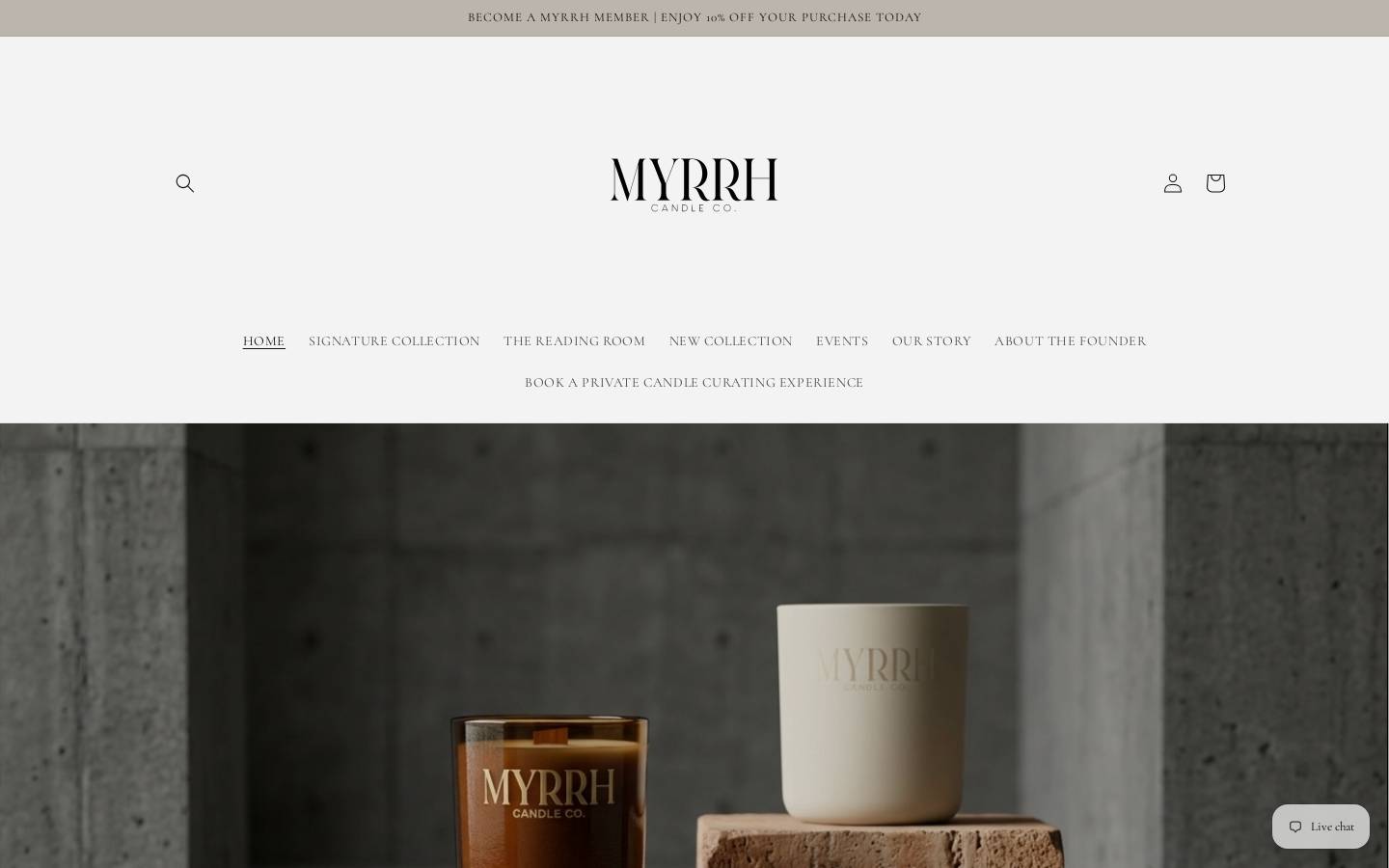 myrrhcandleco.com homepage screenshot