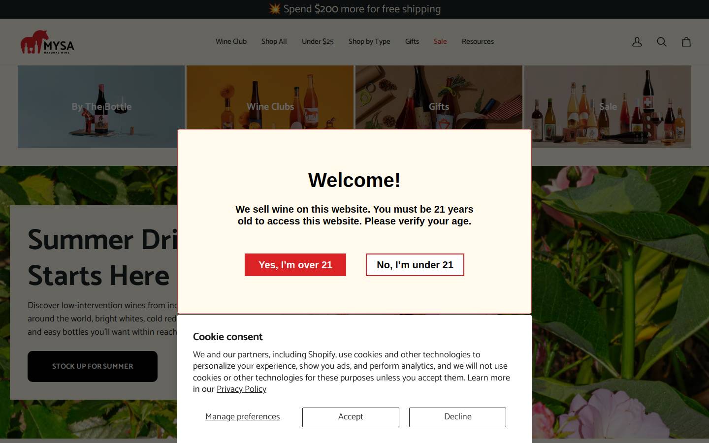 mysa.wine homepage screenshot