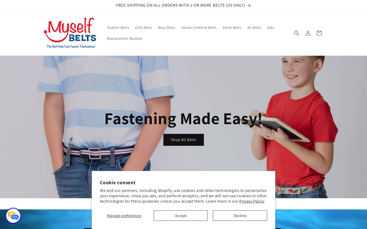 myselfbelts.com homepage screenshot