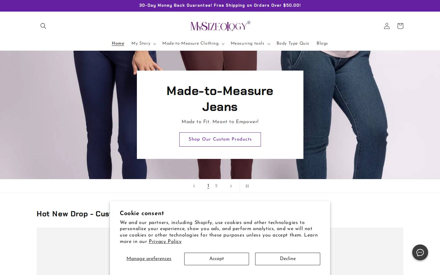 mysizeology.com homepage screenshot